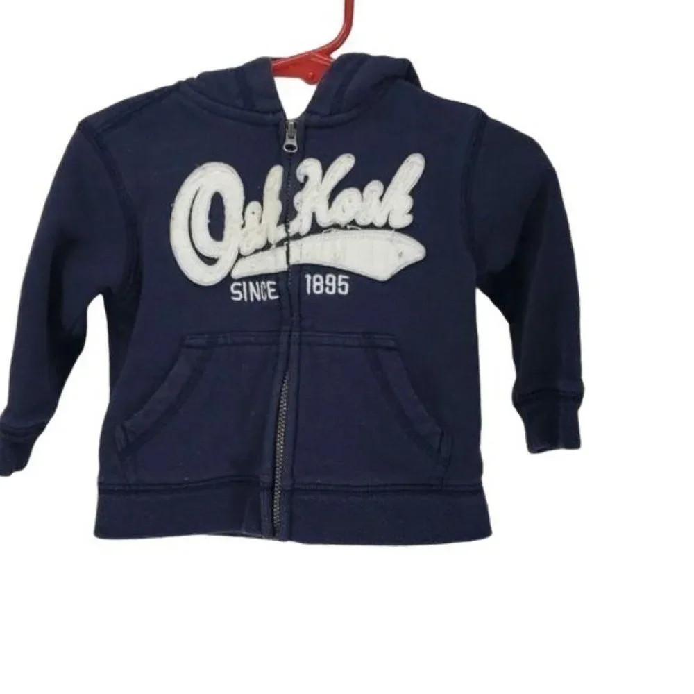 Osh Kosh B'Gosh Infant Boys Navy Blue Long Sleeve Full Zippered Hoodie 12 Months